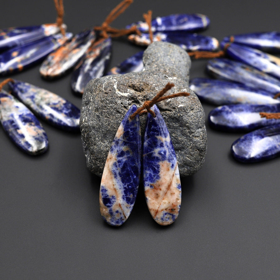 Natural Multicolor Sodalite Teardrop Earring Pair Matched Gemstone Beads A1