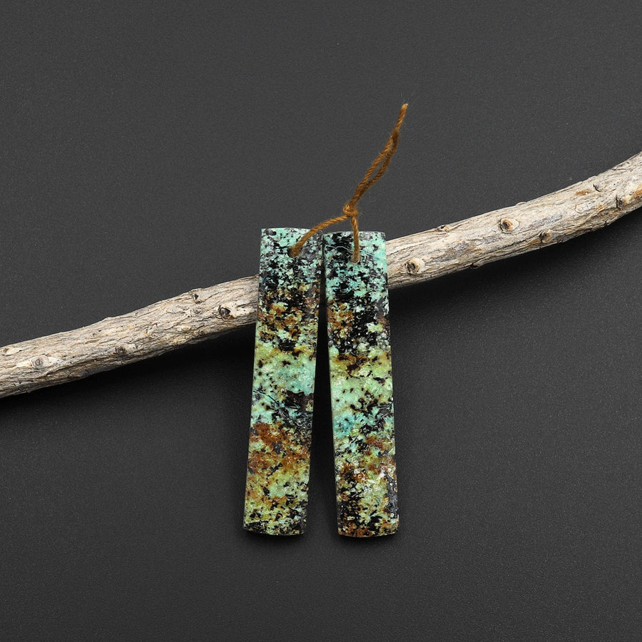 Natural African Turquoise Earring Pair Rectangle Cabochon Cab Pair Drilled Matched Earrings Natural Stone Bead Pair A3