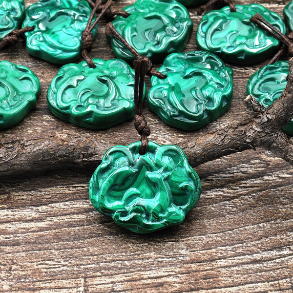 AAA Hand Carved Natural Green Malachite Fox Pendant Bead Drilled Gemstone 3D Animal