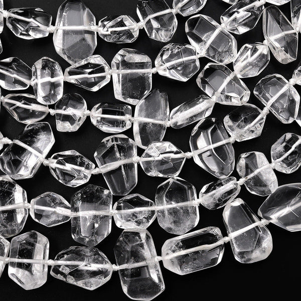 Super Clear AAA Natural Rock Crystal Quartz Handcut Freeform Pebble Nugget Beads Gemstone 15.5" Strand