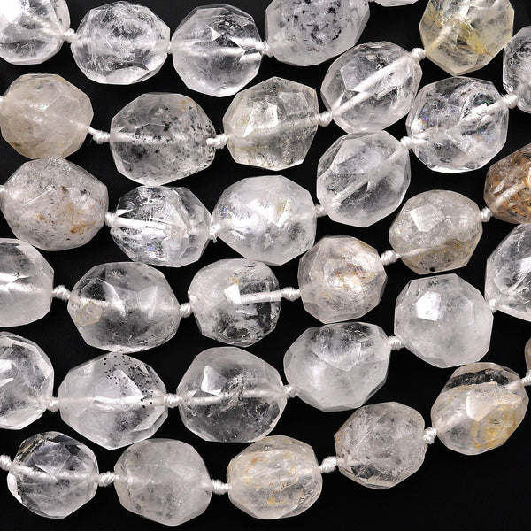 Rare Genuine Natural Hollandite Quartz Faceted Rounded Nugget Beads 12mm 14mm 16mm Magnificent Natural Healing Stone 15.5" Strand