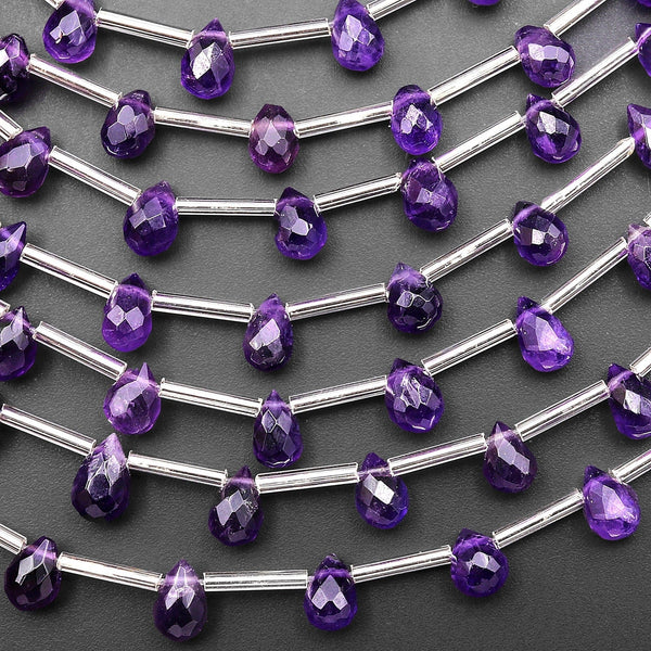 AAA Faceted Natural Purple Amethyst Teardrop Briolette Beads Good for Earrings 8x5mm 15.5" Strand