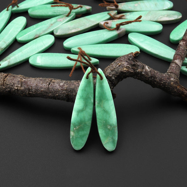 Rare Natural Utah Green Variscite Long Teardrop Earring Pair Matched Cabochon Gemstone Beads A2