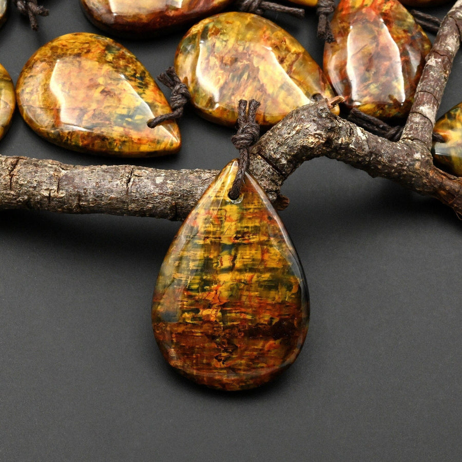 Rare AAA Natural Golden Red Blue Pietersite Teardrop Pendant Gemstone From South Africa A4
