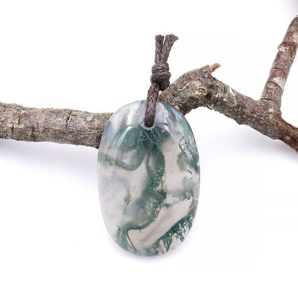 Natural Green Moss Agate Oval Pendant PDT0111A2