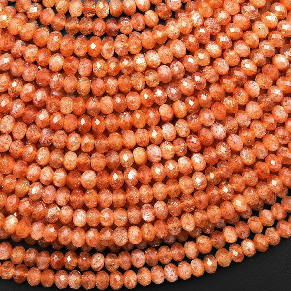 AAA Natural Sunstone Faceted Rondelle Beads 4mm 15.5" Strand