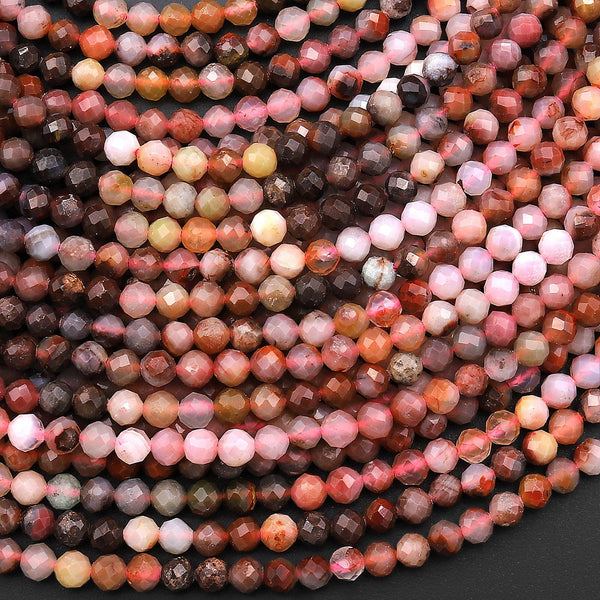 Micro Faceted Multicolor Rainbow Agate 4mm Round Beads Natural Pink Canary Green Caramel Gemstones 15.5" Strand