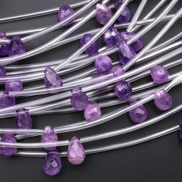 AAA Faceted Natural Purple Amethyst Teardrop Briolette Gemstone Beads 12x8mm