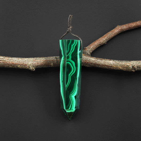 Natural Green Malachite Obelisk Point Pendant Side Drilled Tower Pendulum Healing Crystal A3