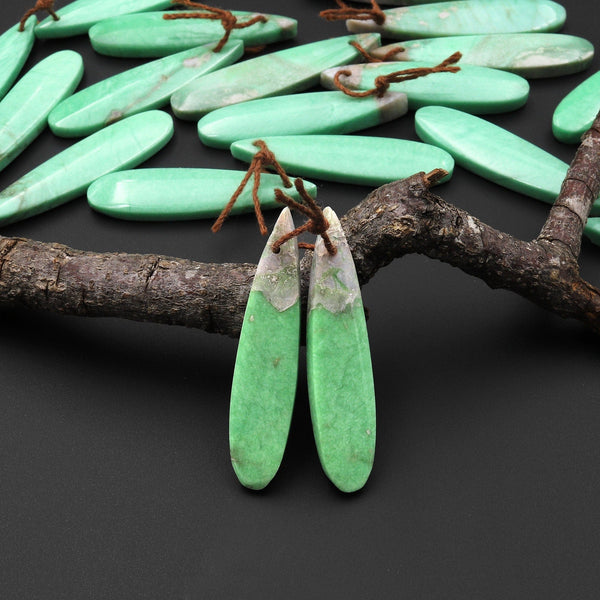 Rare Natural Utah Green Variscite Long Teardrop Earring Pair Matched Cabochon Gemstone Beads A3