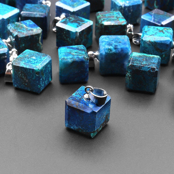 Natural Azurite Chrysocolla Cube Dice Pendant 9mm From the Old Arizona Copper Mine A1