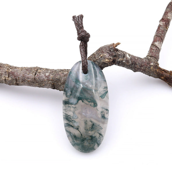 Natural Green Moss Agate Oval Pendant PDT0111A1