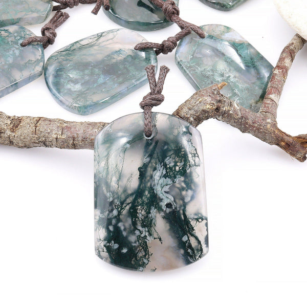 Large Natural Green Moss Agate Trepezoid Pendant Gemstone Focal Bead A2