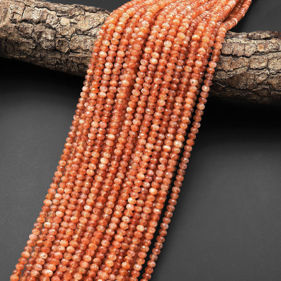 AAA Natural Sunstone Faceted Rondelle Beads 4mm 15.5" Strand
