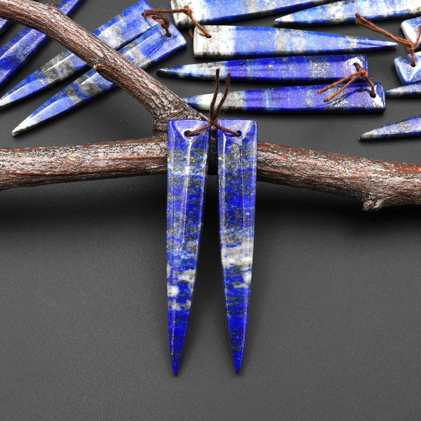 Natural Blue Lapis Earring Pair Modern Long Dagger Triangle Matched Gemstone Beads A4