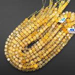 Rare Natural Golden Yellow Fluorite Cube Square 7mm 8mm Beads Gemstone 15.5" Strand