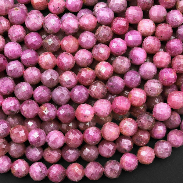 Genuine Natural Burma Pink Ruby Gemstone Faceted 6mm Round Beads 15.5" Strand