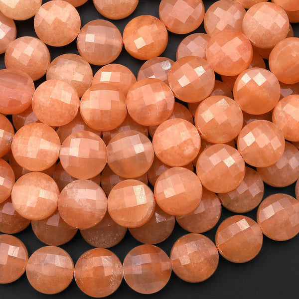 Natural Peach Aventurine Beads Faceted 10mm Coin Gemstone 15.5" Strand