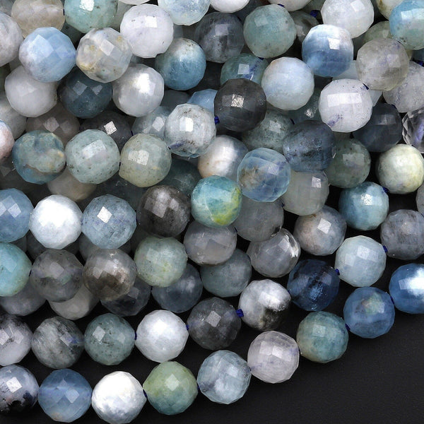 Faceted Natural Blue Aquamarine 6mm Round Beads 15.5" Strand