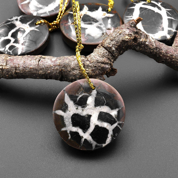Natural Septarian Fossil Round Circle Coin Pendant A3