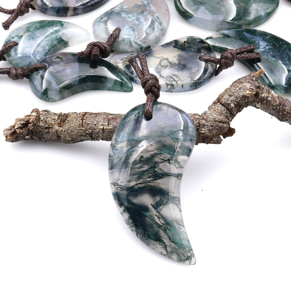 Natural Green Moss Agate Claw Pendant Gemstone Focal Bead A2