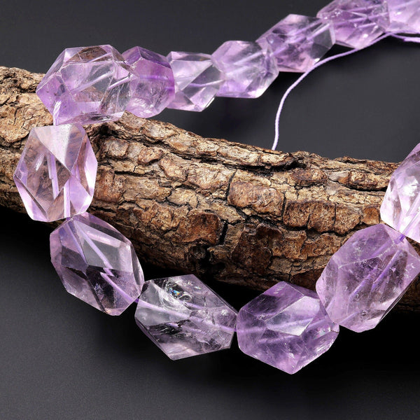 Large Faceted Large Natural Lilac Purple Amethyst Nugget Beads Hand Cut Freeform Purple Gemstone 15.5" Strand A1