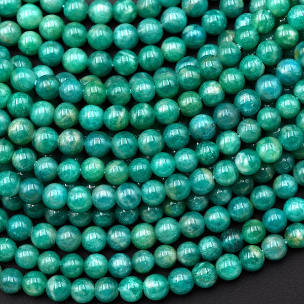 Natural Russian Amazonite Beads 4mm Smooth Round Beads Seafoam Blue Green Colors 15.5" Strand