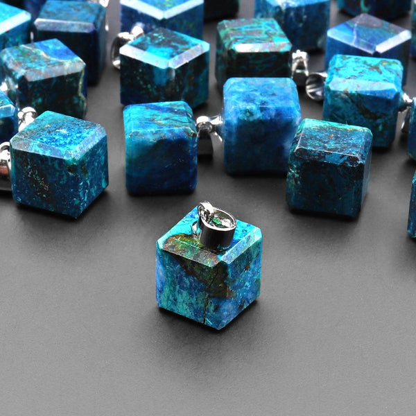 Natural Azurite Chrysocolla Cube Dice Pendant 9mm From the Old Arizona Copper Mine A2