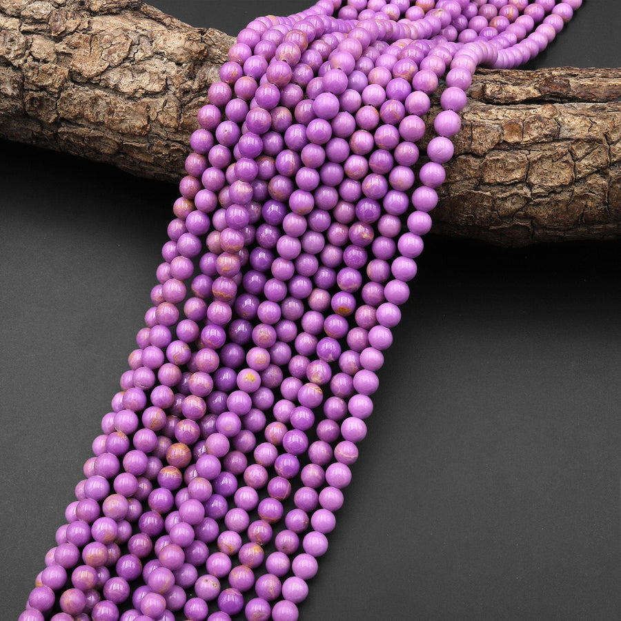 AAA Genuine Natural Violet Purple Phosphosiderite 3mm 4mm 5mm 6mm 8mm 10mm Smooth Round Beads 15.5" Strand