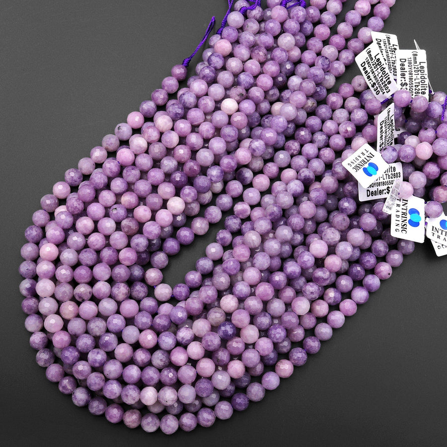 Faceted Natural Violet Purple Lepidolite 8mm Round Beads 15.5" Strand