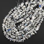 Large Natural Rainbow Moonstone w/ Black Tourmaline Freeform Rondelle Disc Center Dilled Beads 15.5" Strand