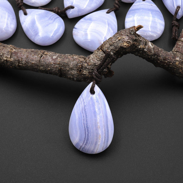 Natural Blue Lace Agate Pear Teardrop Pendant Gemstone Focal Bead A2