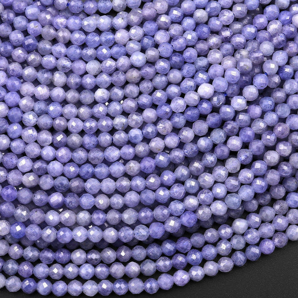 AA Faceted Natural Tanzanite Round Beads 3mm Micro Laser Cut Real Genuine Gemstone 15.5" Strand