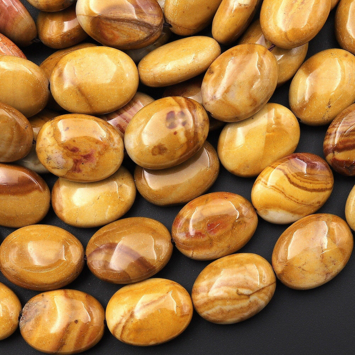 Natural Polychrome Landscape Ocean Jasper Smooth Oval Beads