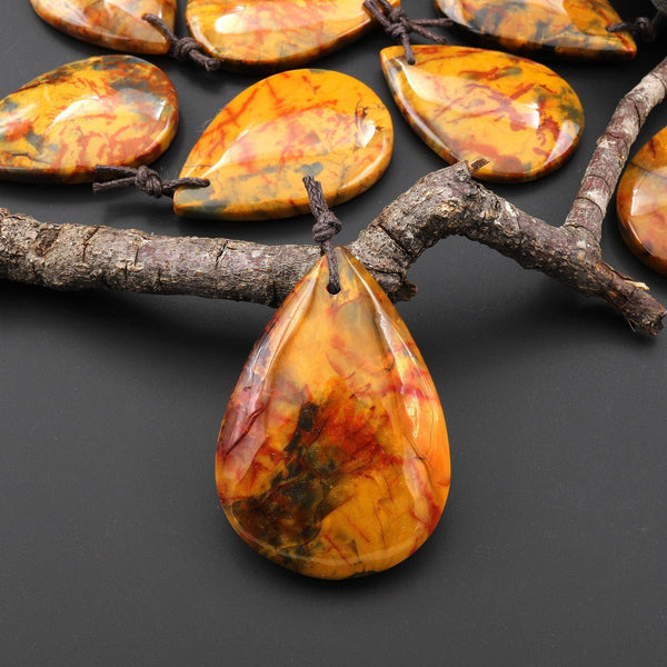 Rare AAA Natural Golden Yellow Red Pietersite Teardrop Pendant Gemstone From South Africa A11