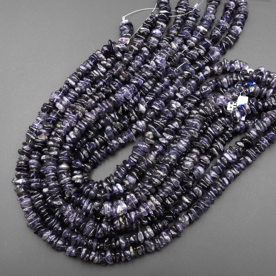 Natural Iolite Freeform Rondelle Chip Beads 15.5" Strand