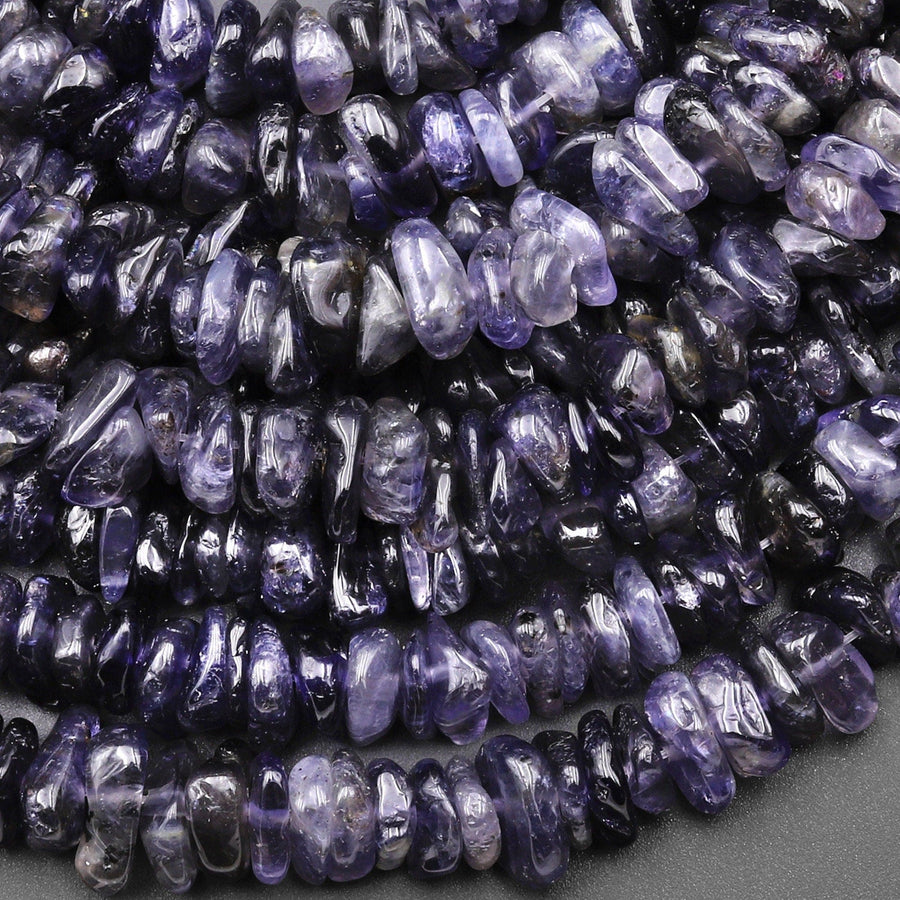 Natural Iolite Freeform Rondelle Chip Beads 15.5" Strand