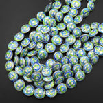 Infinity Knot Hand Made Cloisonné Coin Disc Beads 20mm Decorative Enamel Blue Green 15.5" Strand