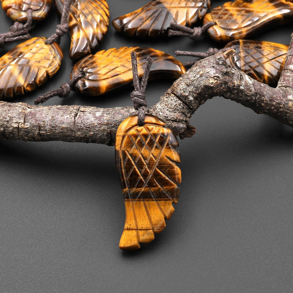 Hand Carved Tiger's Eye Angel Wing Pendant Bead Drilled Gemstone A2