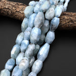 Large Natural Aquamarine Graduated Faceted Nugget Beads Hand Cut Gemstone 15.5" Strand