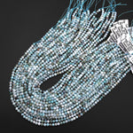 Genuine Natural Blue Larimar Beads Faceted 4mm Round Beads W Red Iron Matrix 15.5" Strand