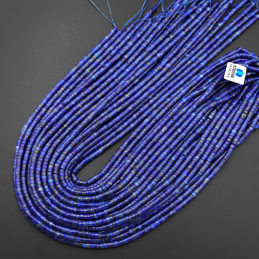 Natural Blue Lapis 4mm Heishi Rondelle Beads 15.5" Strand