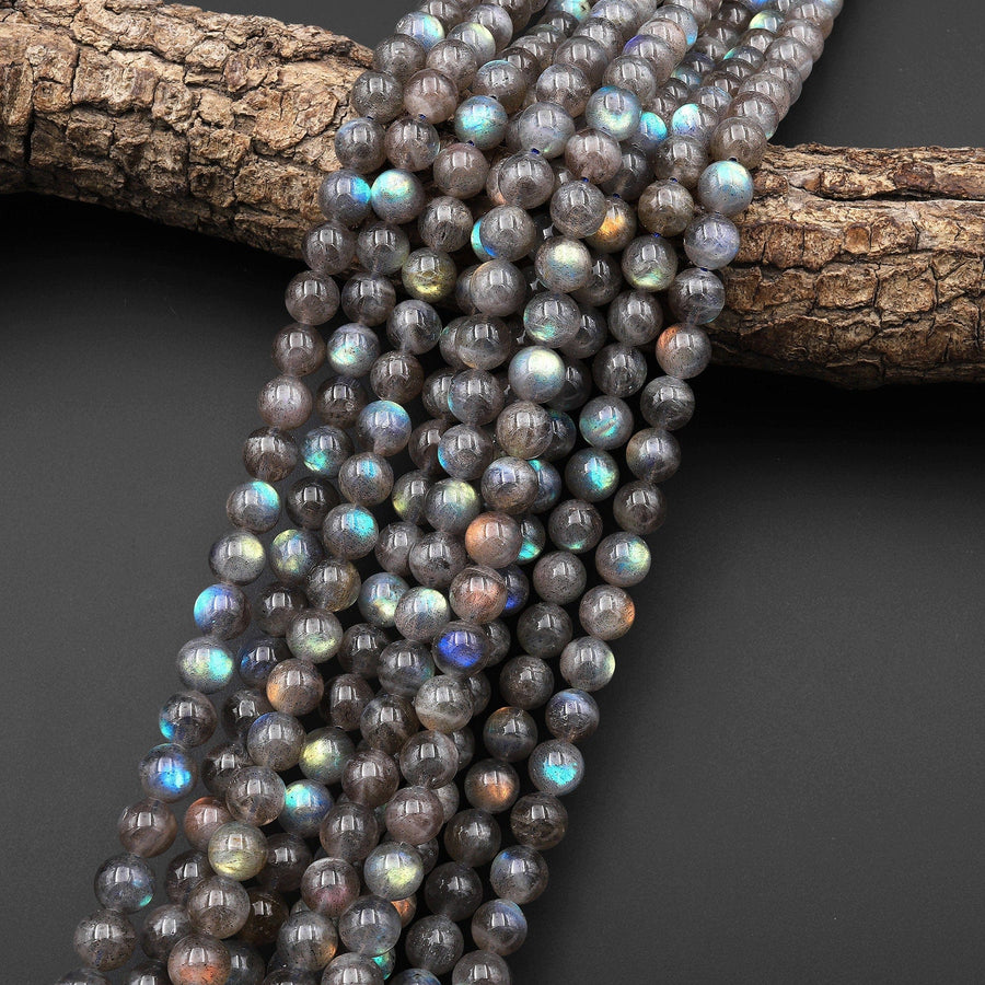Natural Rainbow Golden Orange Blue Green Labradorite 8mm Round Beads 15.5" Strand