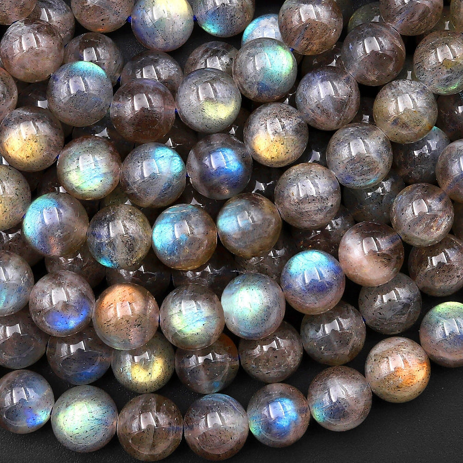 Natural Rainbow Golden Orange Blue Green Labradorite 8mm Round Beads 15.5" Strand