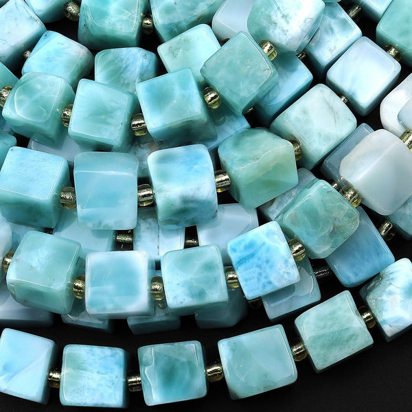 AA Genuine Natural Blue Larimar Beads 8mm 10mm Cube Beads 15.5" Strand