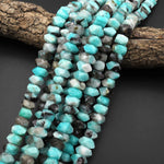 Large Faceted Natural Blue Amazonite Smoky Quartz Rectangle Rondelle Nugget Beads Center Drilled 15.5" Strand