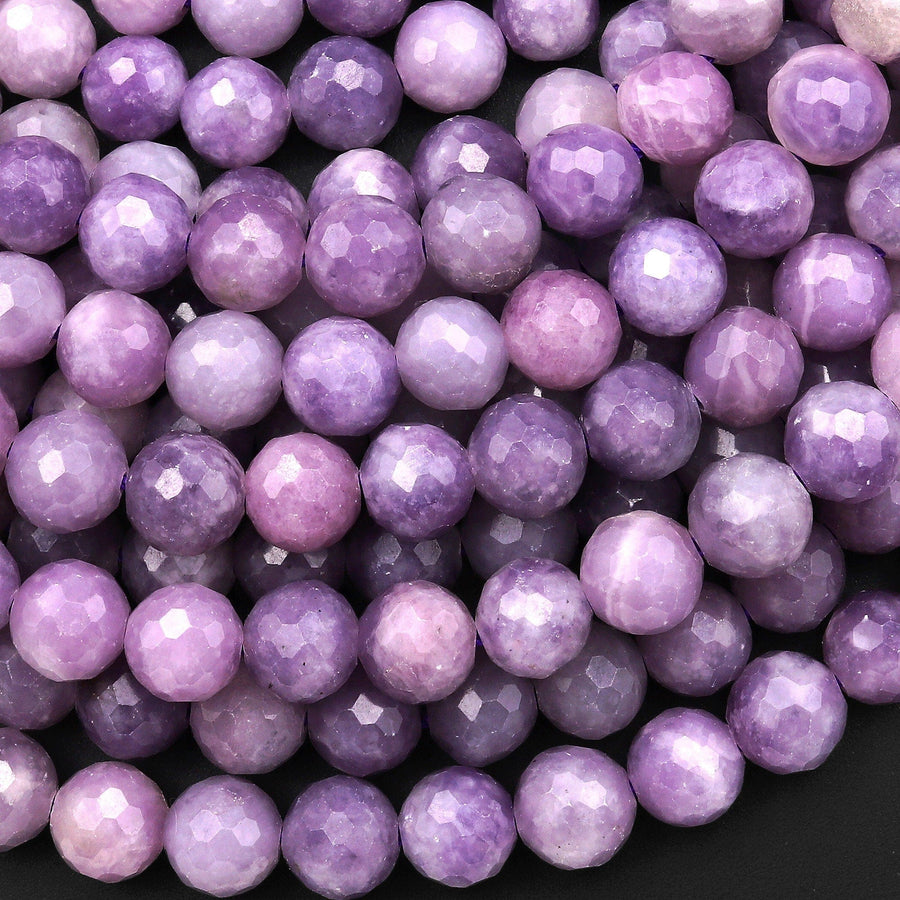 Faceted Natural Violet Purple Lepidolite 8mm Round Beads 15.5" Strand