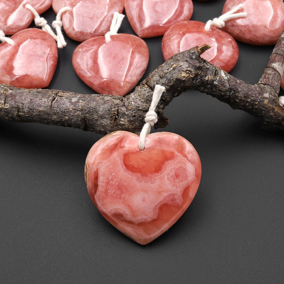 Rhodochrosite Smooth Heart Shape Briolettes, Rhodochrosite Strand, Rhodochrosite Necklace, Ready To Wear, 130 Cts, 8-8.5 orders MM, GIC#2853