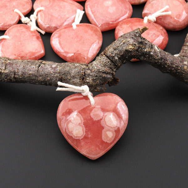 AAA Gemmy Natural Red Rhodochrosite Heart Gemstone Pendant A3