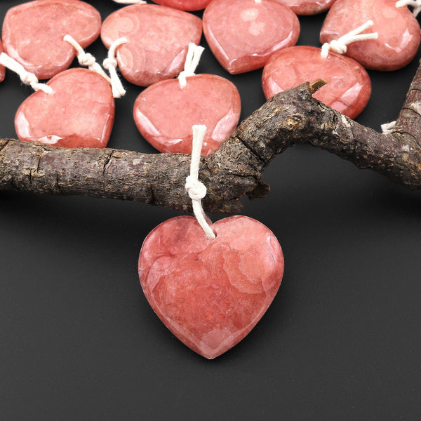 AAA Gemmy Natural Red Rhodochrosite Heart Gemstone Pendant A4
